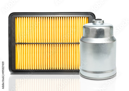 New square car air filter and oil filter engine car on white