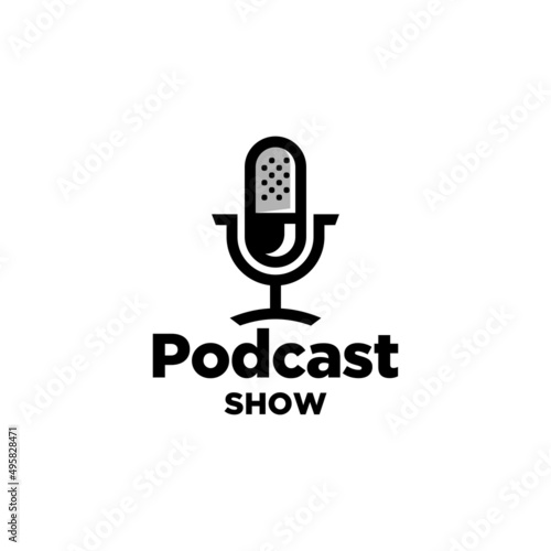 classic microphone logo. podcast logo icon vector with microphone in modern simple line style modern illustration.