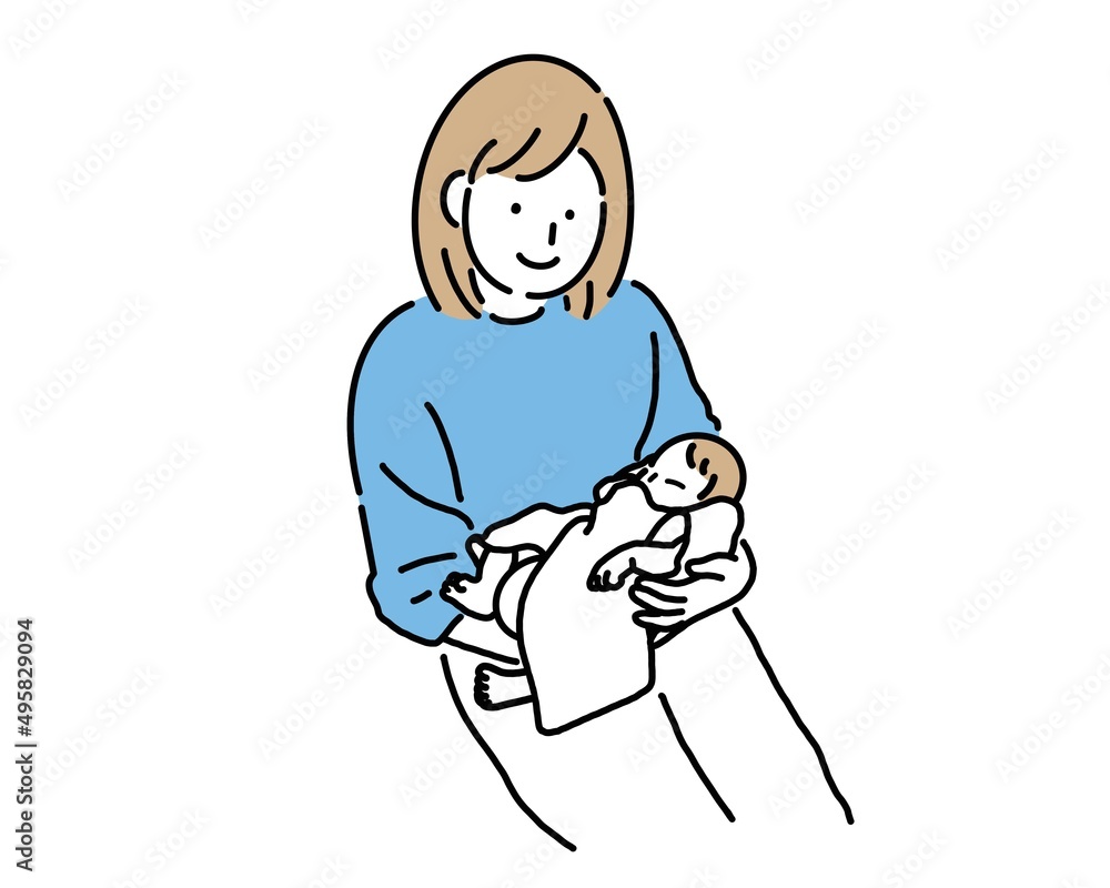 新生児を抱っこして微笑む女性 新生児を抱っこして微笑む女性