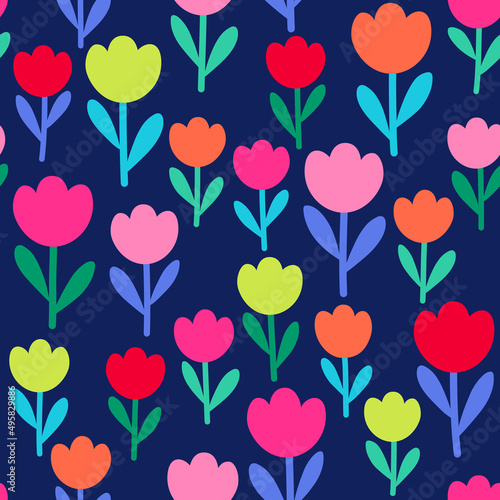 Colorful hand drawn tulip seamless pattern background