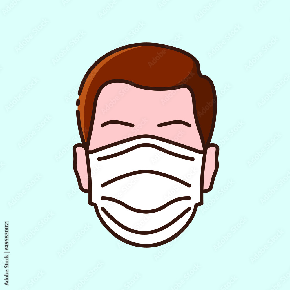 Man's face in a medical mask colored icon on light blue background. Prevention of infectious diseases. Collection of stylish icons on the theme of medical tools, drugs and healthcare diagnostics. Man's face in a medical mask colored icon on light blue background. Prevention of infectious diseases. Collection of stylish icons on the theme of medical tools, drugs and healthcare diagnostics.