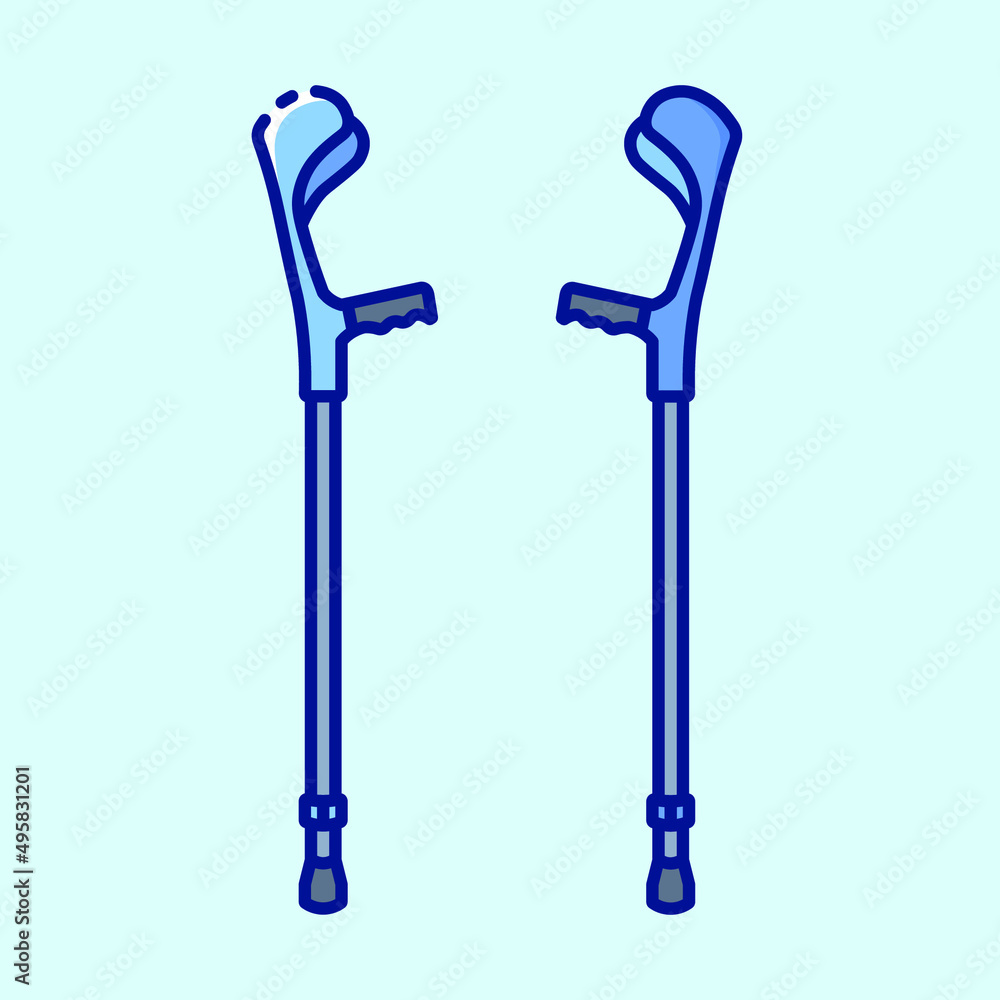 Telescopic metal elbow crutches icon on blue background. Medical equipment to make life easier for the disabled. Collection of color icons on the theme of medical tools and healthcare diagnostics. Telescopic metal elbow crutches icon on blue background. Medical equipment to make life easier for the disabled. Collection of color icons on the theme of medical tools and healthcare diagnostics.