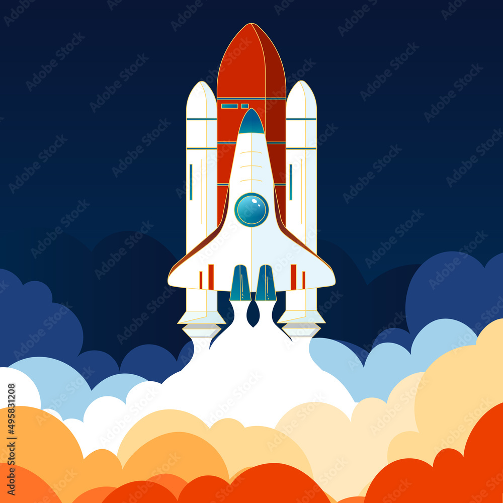 Obraz premium Aerospace spaceship ready to take off, world space day, vector illustration