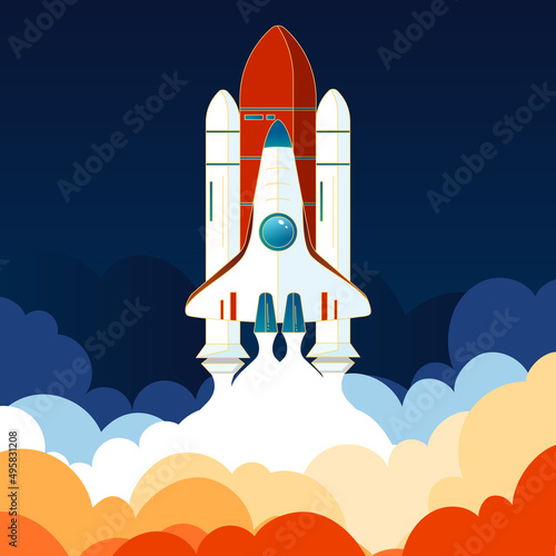 Fototapeta Naklejka Na Ścianę i Meble -  Aerospace spaceship ready to take off, world space day, vector illustration