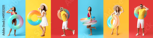 Set of people with inflatab...