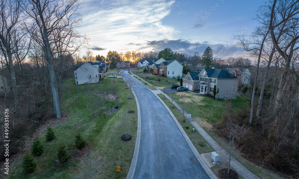 Long street leading to a dead end in a high end residential