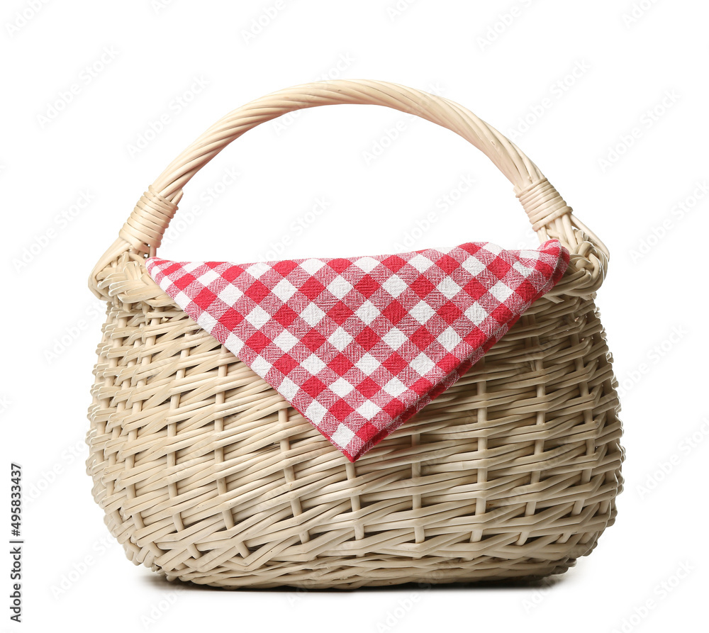Empty wicker basket on white background Empty wicker basket on white background