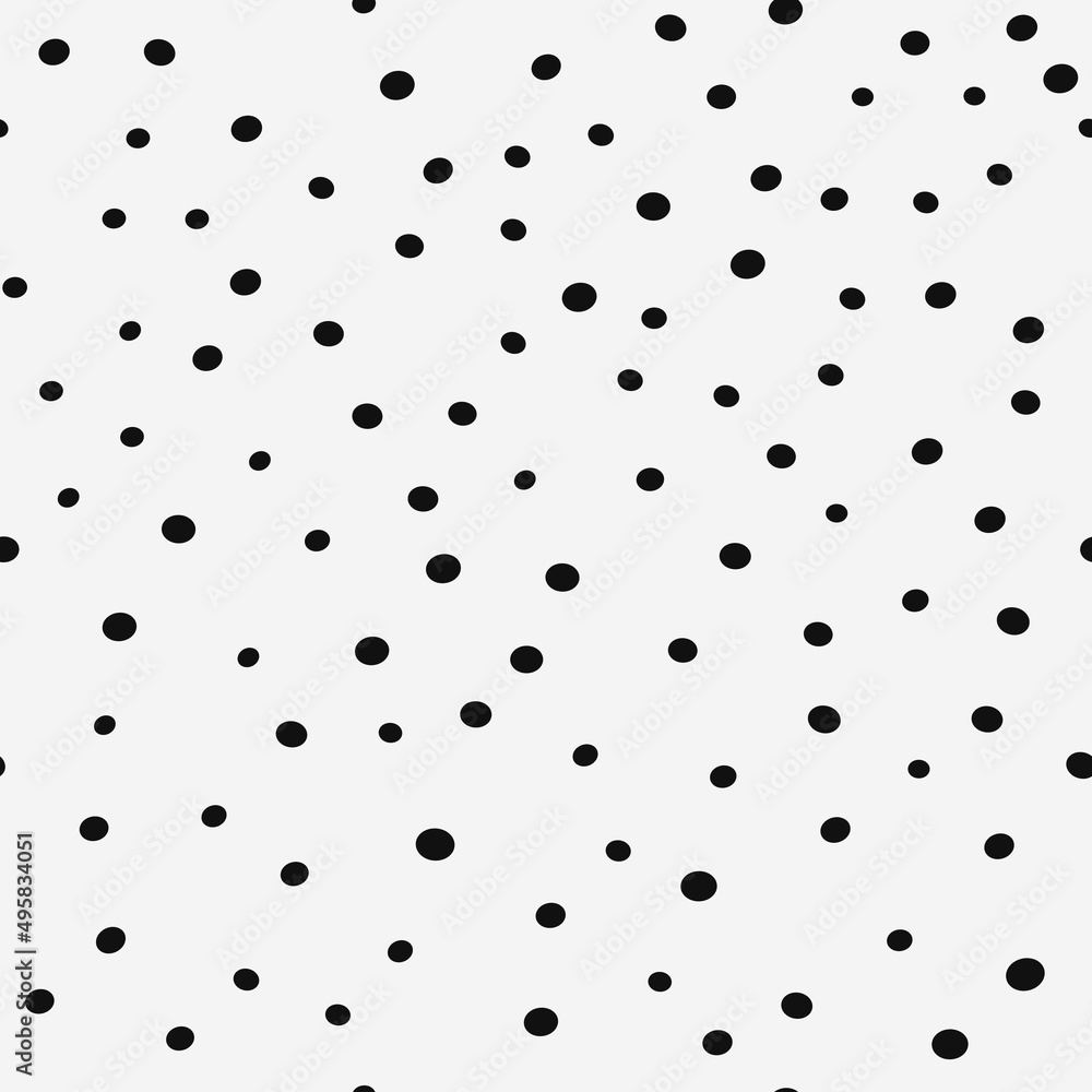 Black identical dots are scattered throughout the canvas. Vector. Black identical dots are scattered throughout the canvas. Vector.