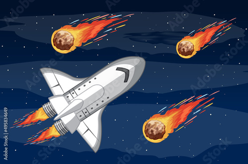 A spaceship in the space with meteorite