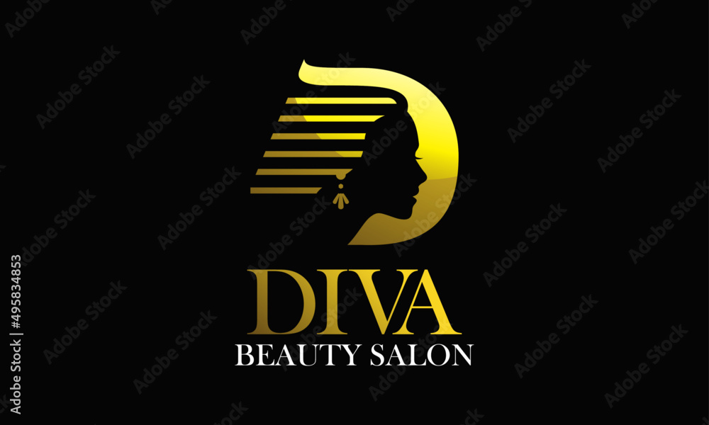 Gold initial D logo design for beauty Diva and hair salon, cosmetic products. Stock Vector ...