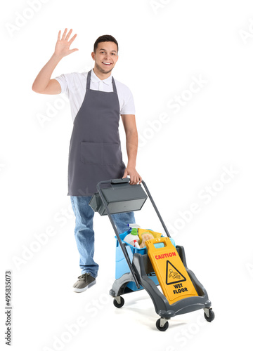 Young male worker of cleani...