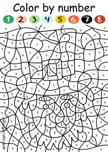 Funny leprechaun color by number vector illustration. Hand-drawn color by number game for kids. Happy Irish folklore character puzzle for children vertical printable worksheet