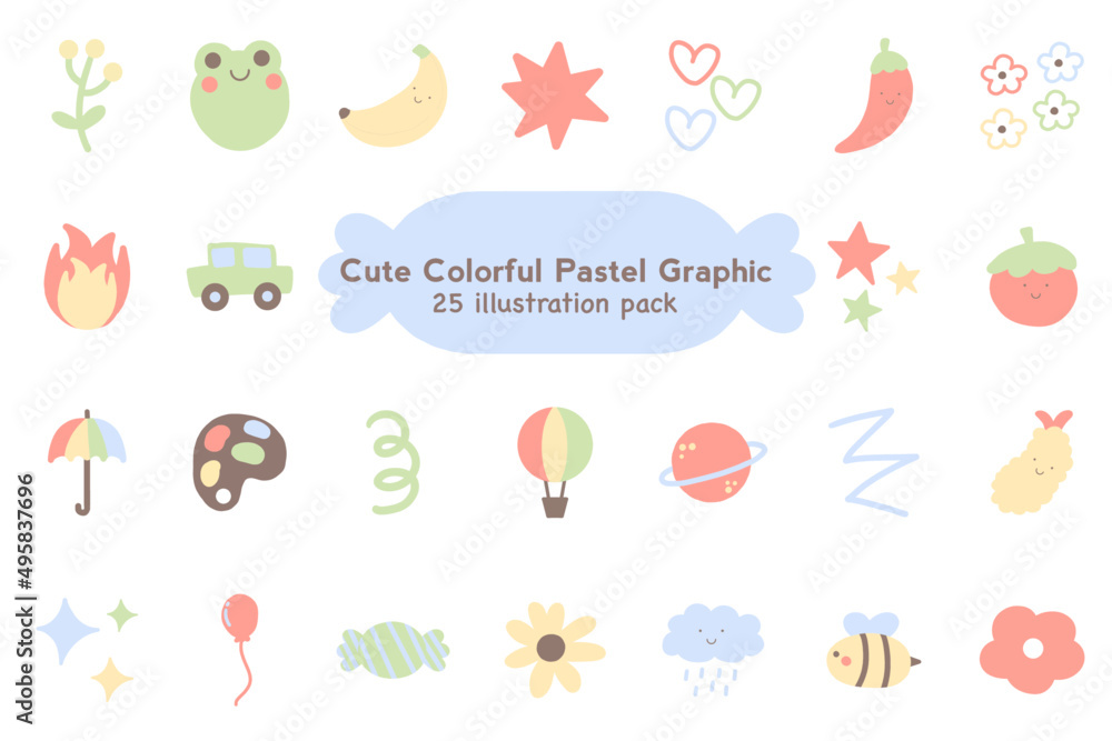 Cute Colorful Pastel Graphic Elements Pack Cute Colorful Pastel Graphic Elements Pack