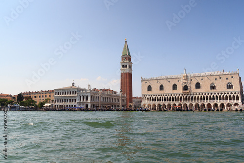 Panorama view of Venice with Doge's Palace, St Mark's Campanile seen from Giudecca Canal in Veneto, Italy