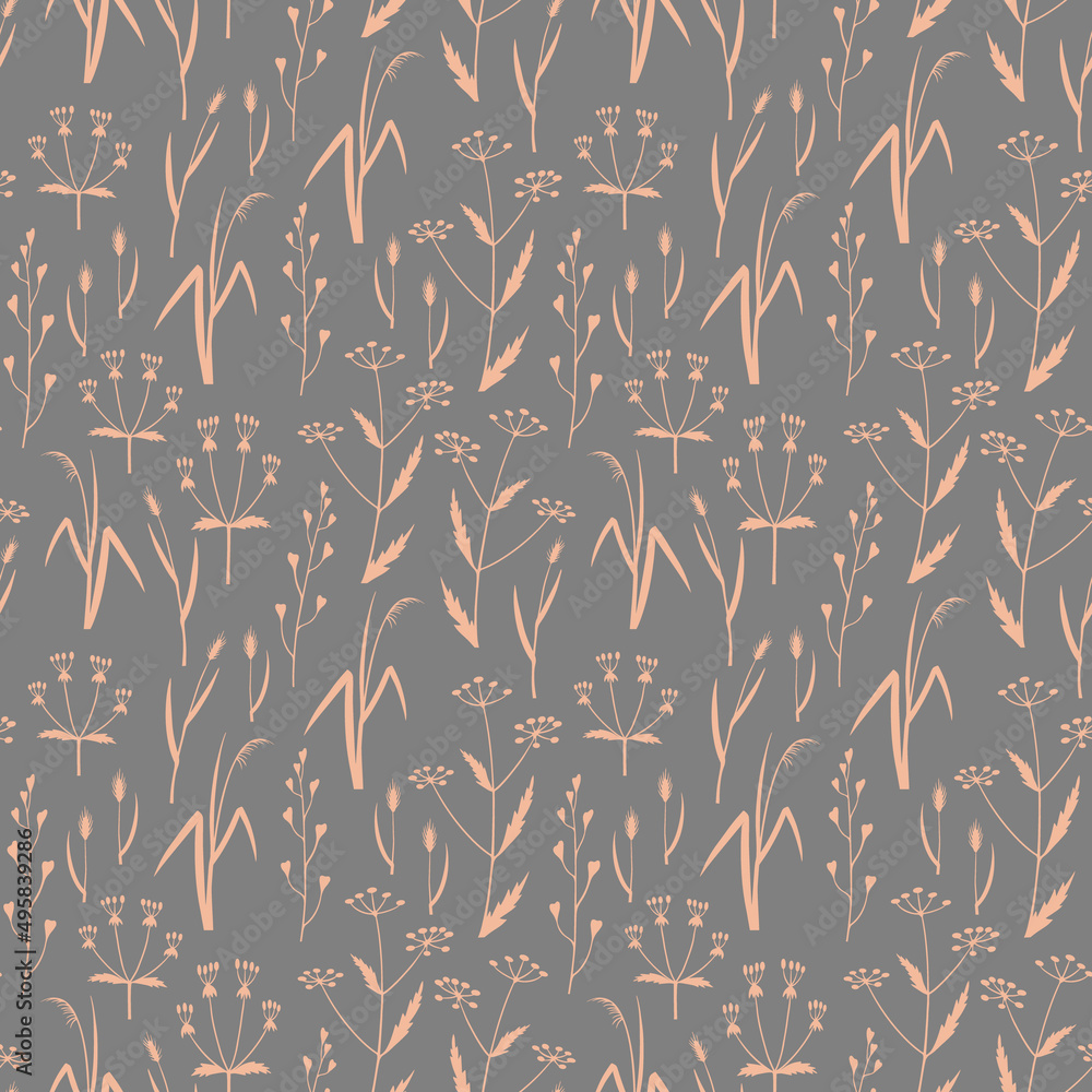 Seamless pattern with hand drawn wild grass. Floral background. Vector illustration.