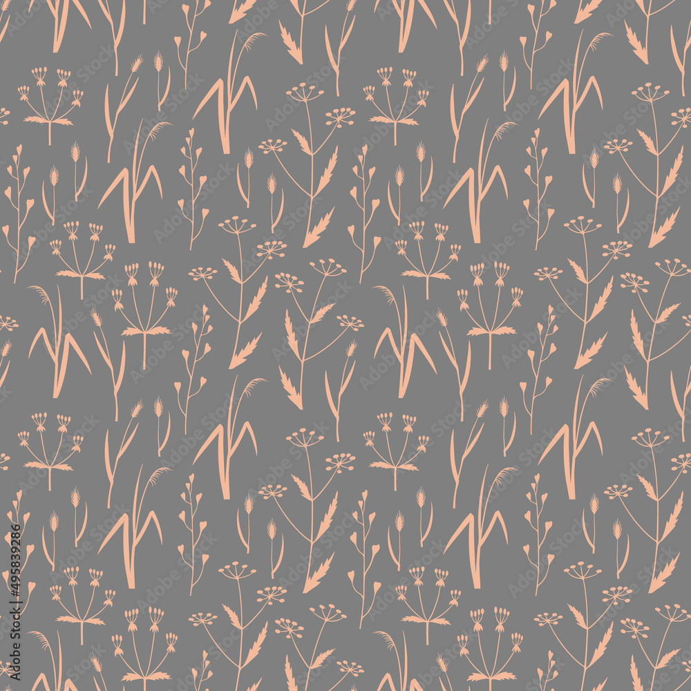 Seamless pattern with hand drawn wild grass. Floral background. Vector illustration. Seamless pattern with hand drawn wild grass. Floral background. Vector illustration.