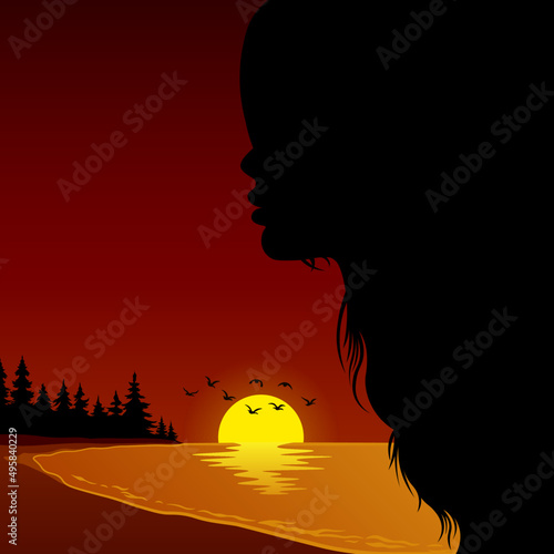 Sunset composition with a silhouette of a girl