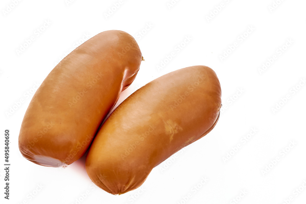Juicy sausages on a white isolated background Juicy sausages on a white isolated background