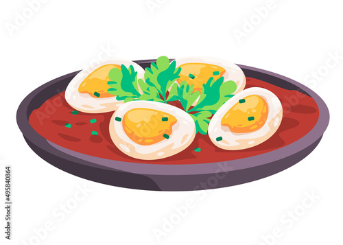 Shakshuka poached egg traditional middle east nort africa food drawing illustration