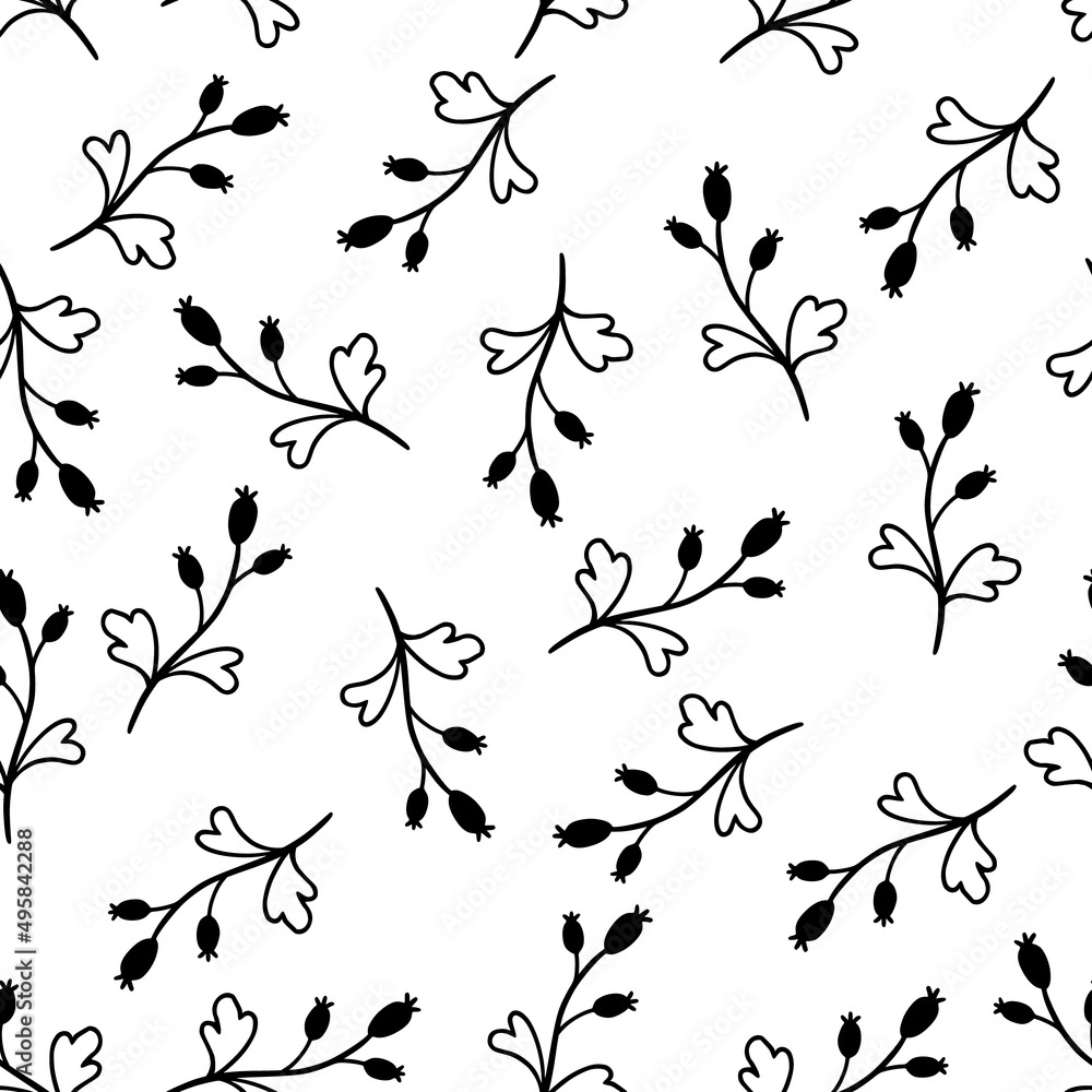Fototapeta premium Hand drawn leaf seamless pattern. Doodle simple froral style. Leaf background vector illustration