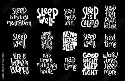 Healthy Sleep lettering set. Sweet dream and self care concept.