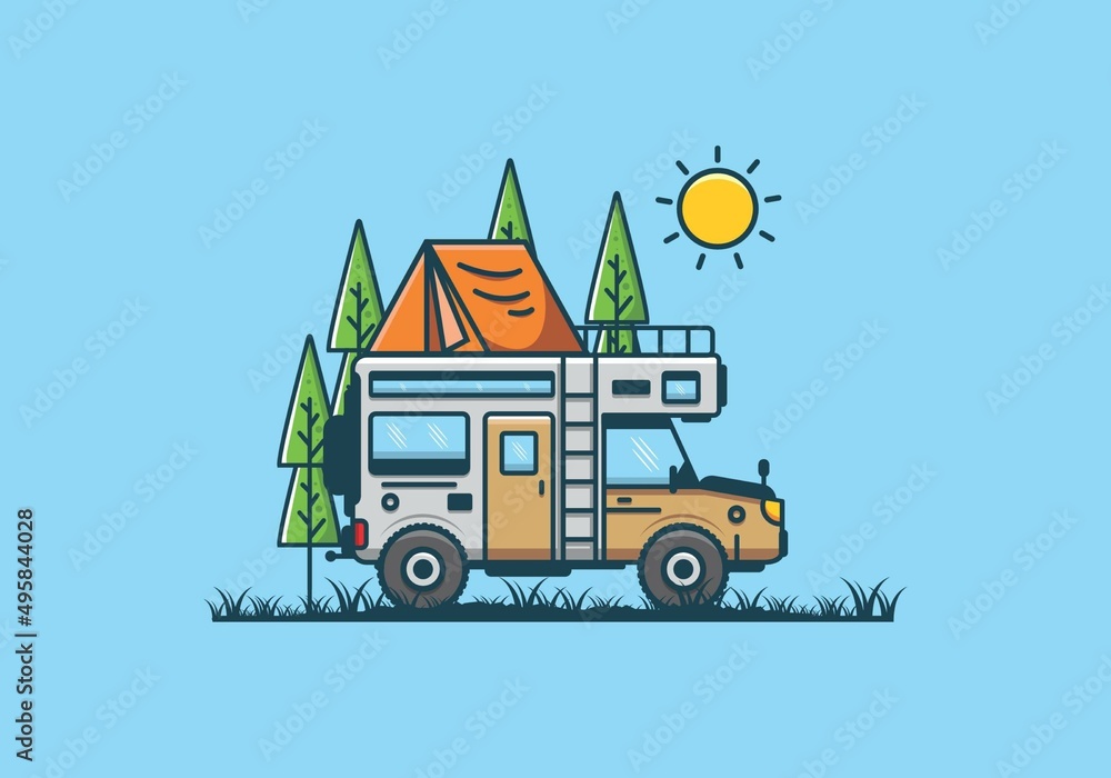 Naklejka premium Strong big camper van camping illustration