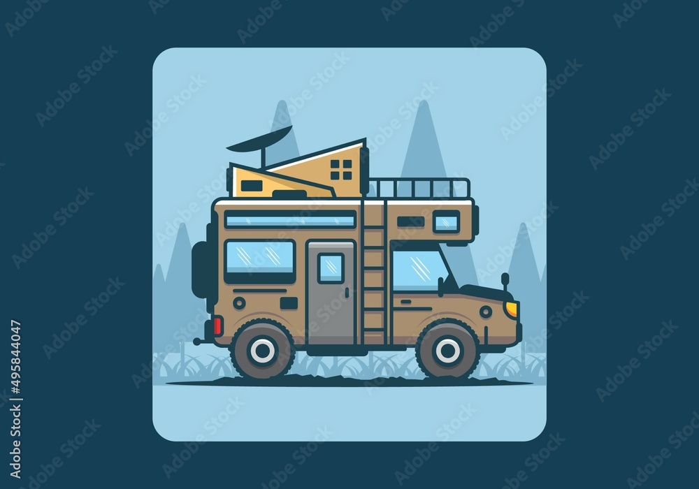 Strong big camper van camping illustration Strong big camper van camping illustration