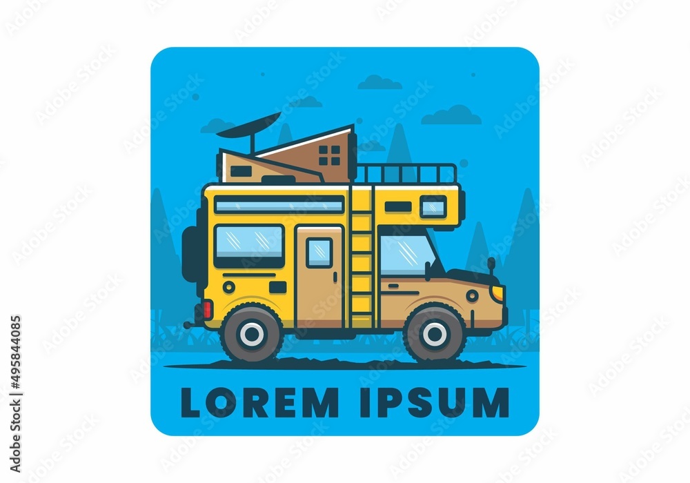 Strong big camper van camping illustration Strong big camper van camping illustration