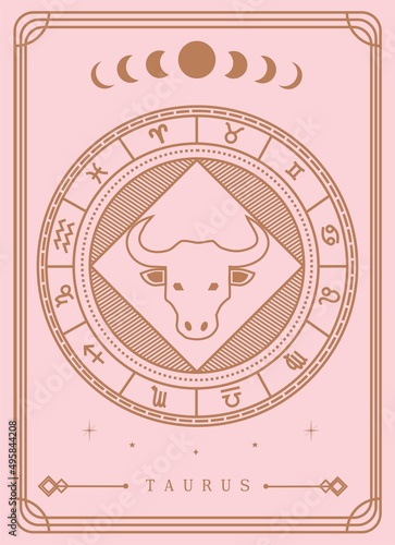 Taurus horoscope and zodiac constellation symbol Minimalist Vector for tarot card