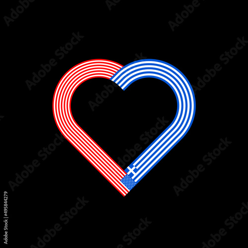heart ribbon icon of united states and greece flags. vector illustration isolated on black background