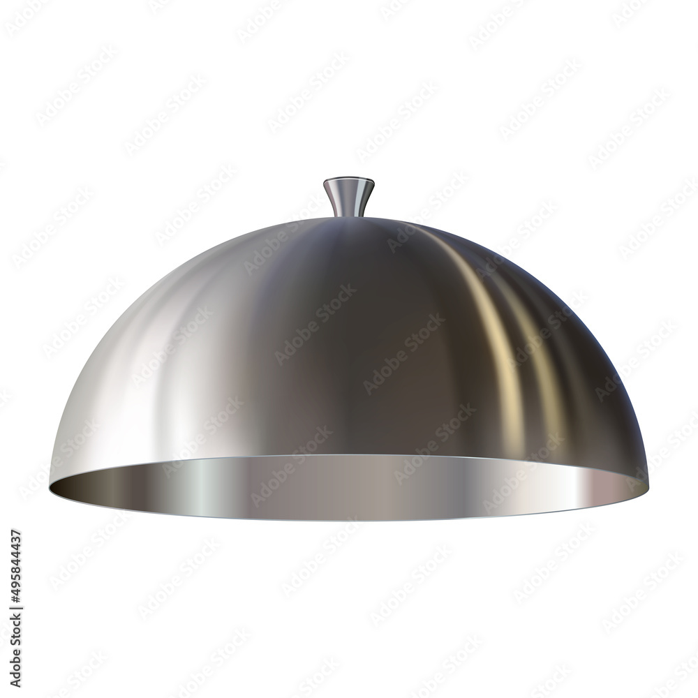 Silver cloche. Realistic convex lid. Utensil template. Silver cloche. Realistic convex lid. Utensil template.
