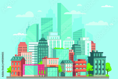 illustration of a city buildings flat background