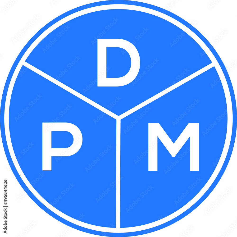 DPM letter logo design on White background. DPM creative Circle letter