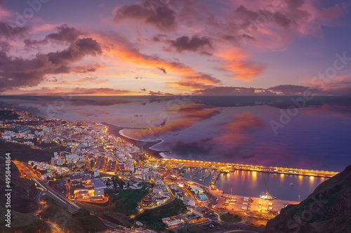 Landscape with Santa Cruz de La Palma at night  Canary island  Spain