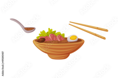 Bowl with Spicy Food as Thailand Cuisine Vector Illustration