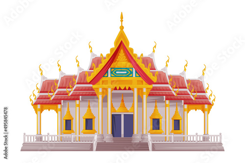 Marble Temple as Thailand Symbol and Famous Landmark Vector Illustration
