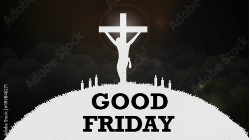 Good Friday concept. Christian holiday commemorating the crucifixion of Jesus and his death at Calvary. banner and Poster Template design vector illustration.