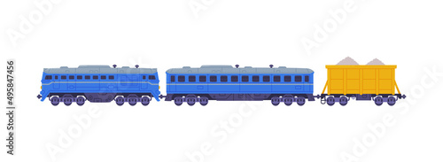 Train or Locomotive with Wagon Pulling Freight and Cargo Vector Illustration