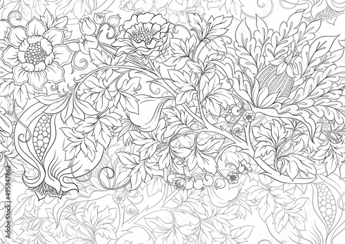 Fantasy flowers in retro  vintage  jacobean embroidery style. Seamless pattern  background. Vector illustration.
