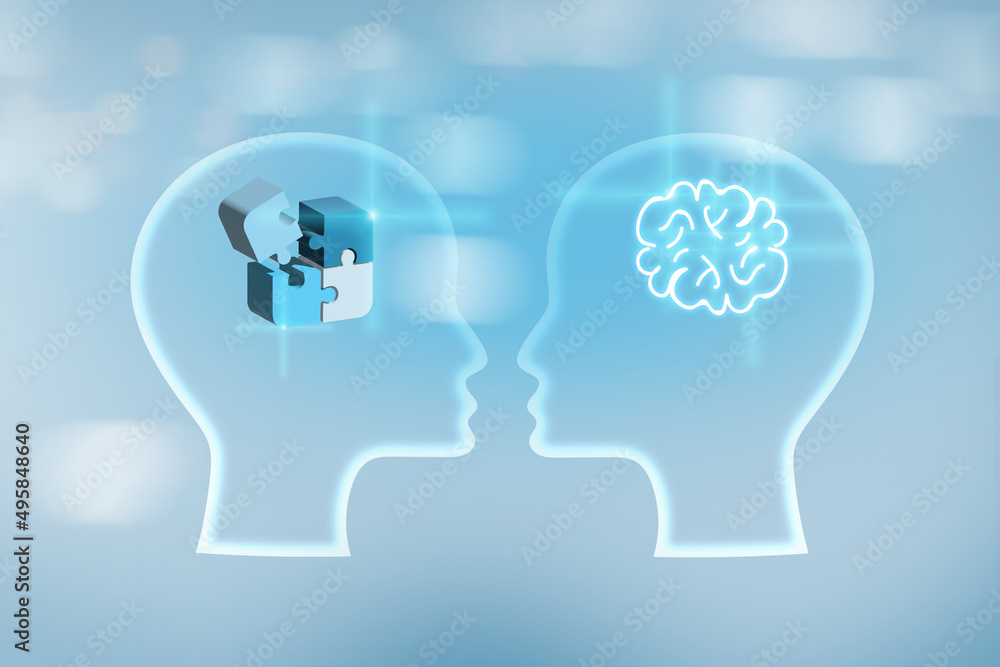 Doctor working mental health day brain jigsaw puzzle pieces of a head Concept with mental health protection and care Doctor working mental health day brain jigsaw puzzle pieces of a head Concept with mental health protection and care