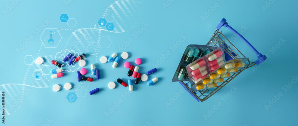 medicine with colorful of pills healthcare  Health Insurance, Medical business and technology concept