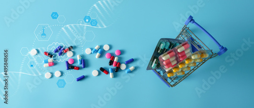 medicine with colorful of pills healthcare Health Insurance, Medical business and technology concept