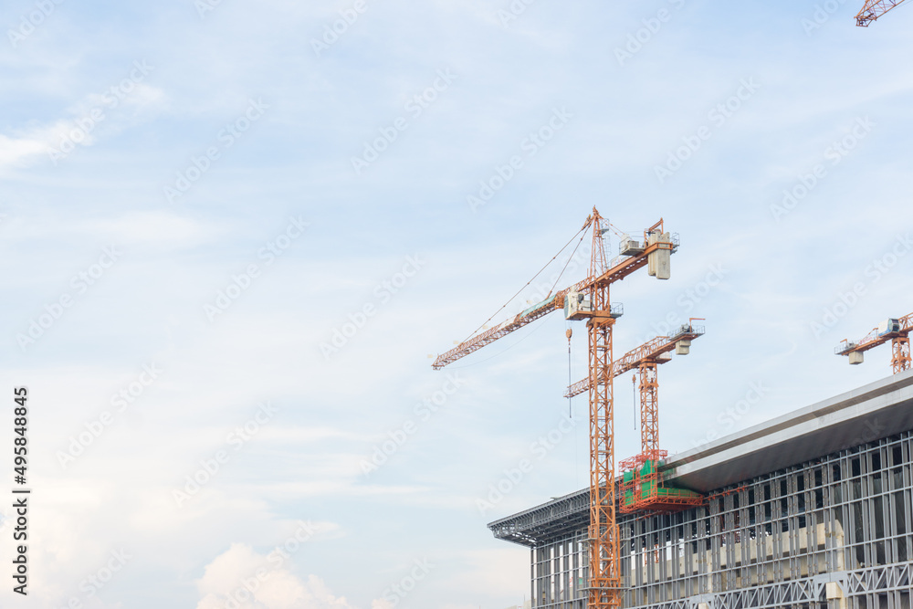 Construction site building with crane big hall supermarket Construction site building with crane big hall supermarket