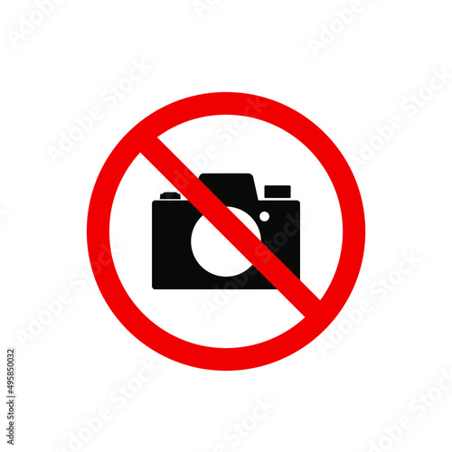 No camera icon design vector black and red color.Forbidden to bringing camera sign.No taking pictures symbol.