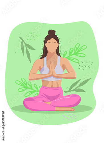 Wallpaper Mural a girl does yoga against a background of greenery in a lotus position Torontodigital.ca