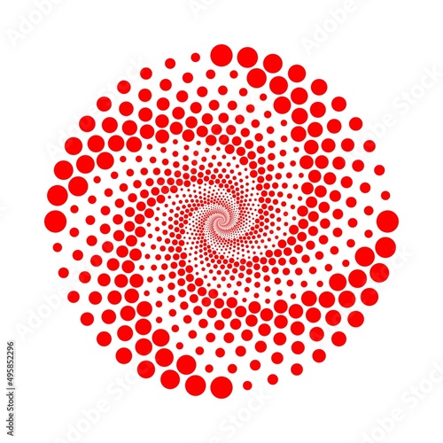 Halftone Red dots in circle shape. round logo. Dotted frame. spiral design element.Abstract dotted circles. Circular dots. Halftone effect.Halftone circular frame logo. The circle points are isolated.