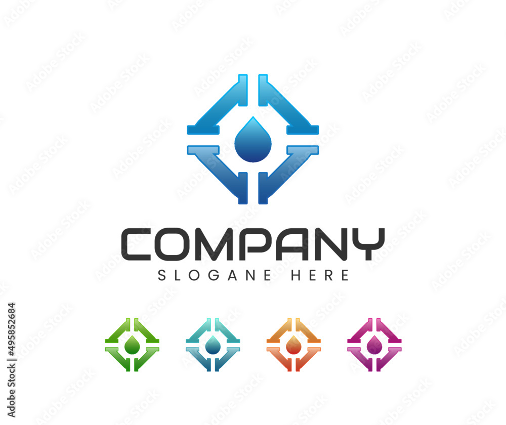 Pipeline water drop plumbing logo. Plumbing work and plumber company, vector design. Plumbing service, illustration Pipeline water drop plumbing logo. Plumbing work and plumber company, vector design. Plumbing service, illustration