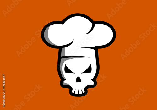 skull chef logo, suitable for restaurants, cafes, food brands, and others.