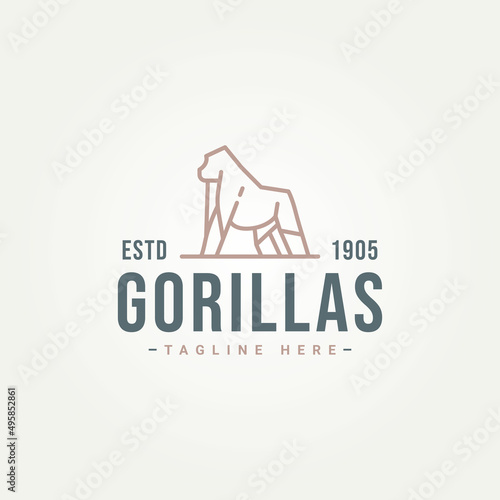 big strong gorilla simple minimalist line art logo icon template vector illustration design photo