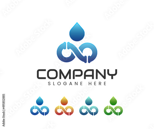 Infinity plumbing logo design. Infinite Pipe, Plumbing  with water drop Logo Design Inspiration